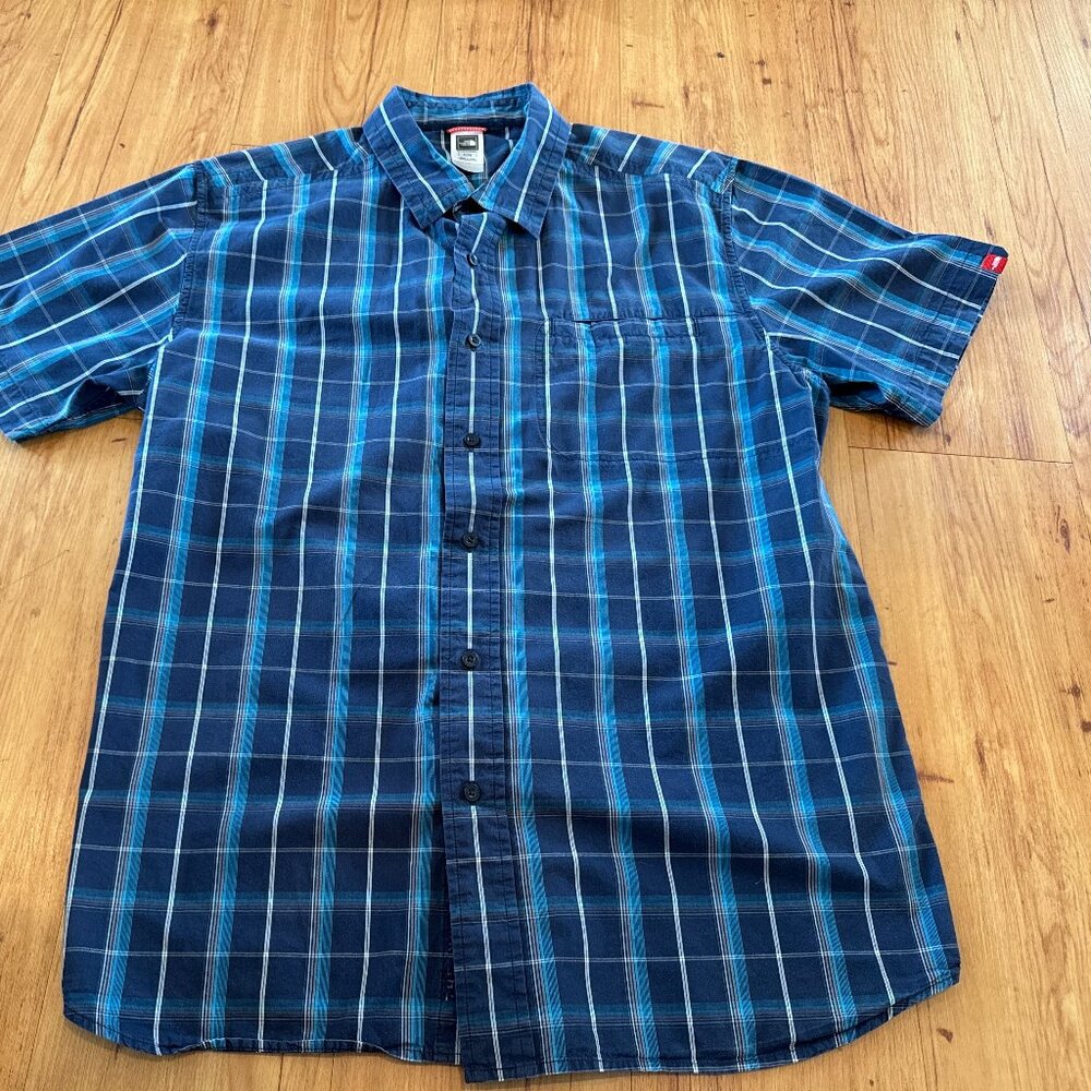 The North Face Shirt Adult Mens XL Dark Blue Tartan Plaid Button Up W Pocket